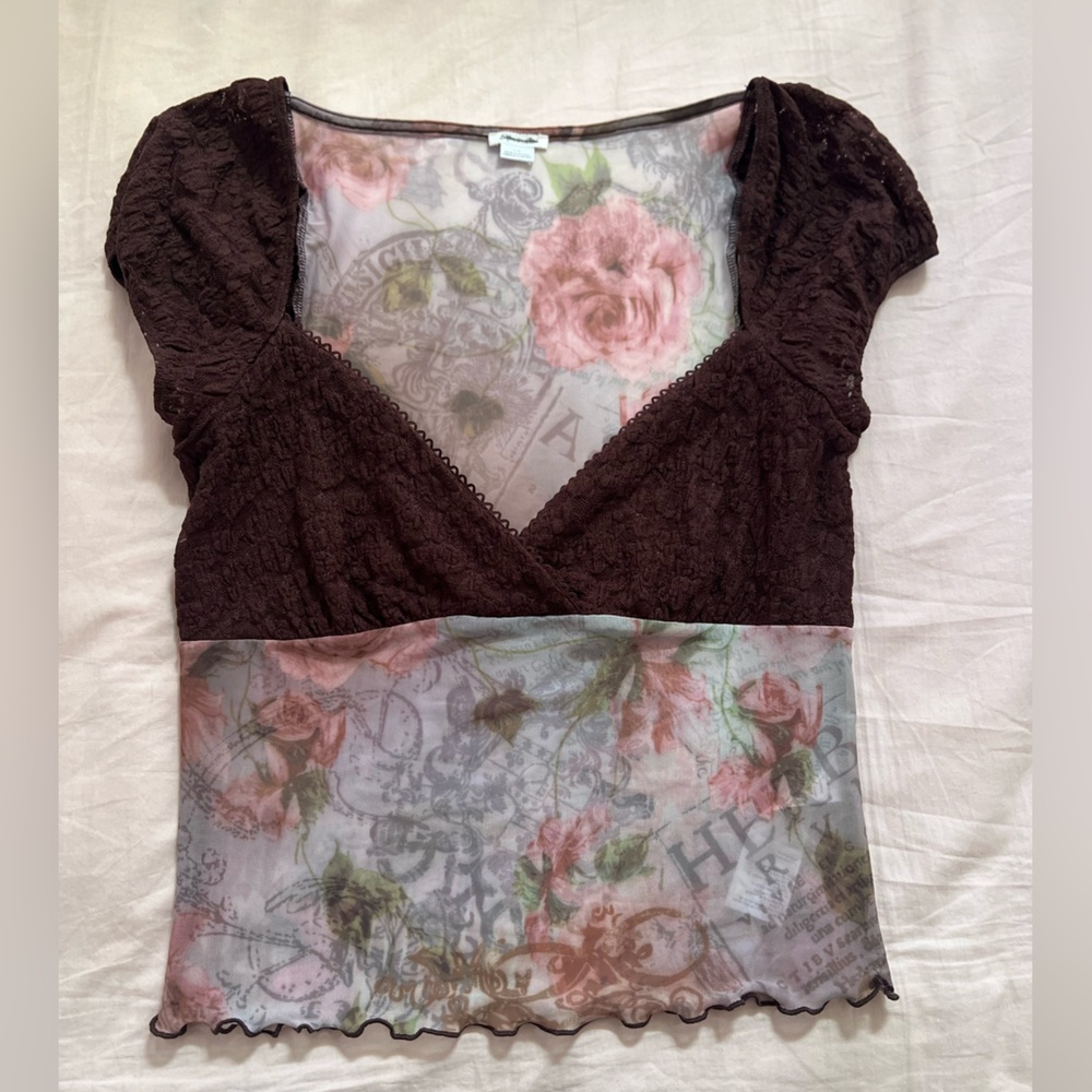 Kimchi Blue Brown and Pink Floral Top